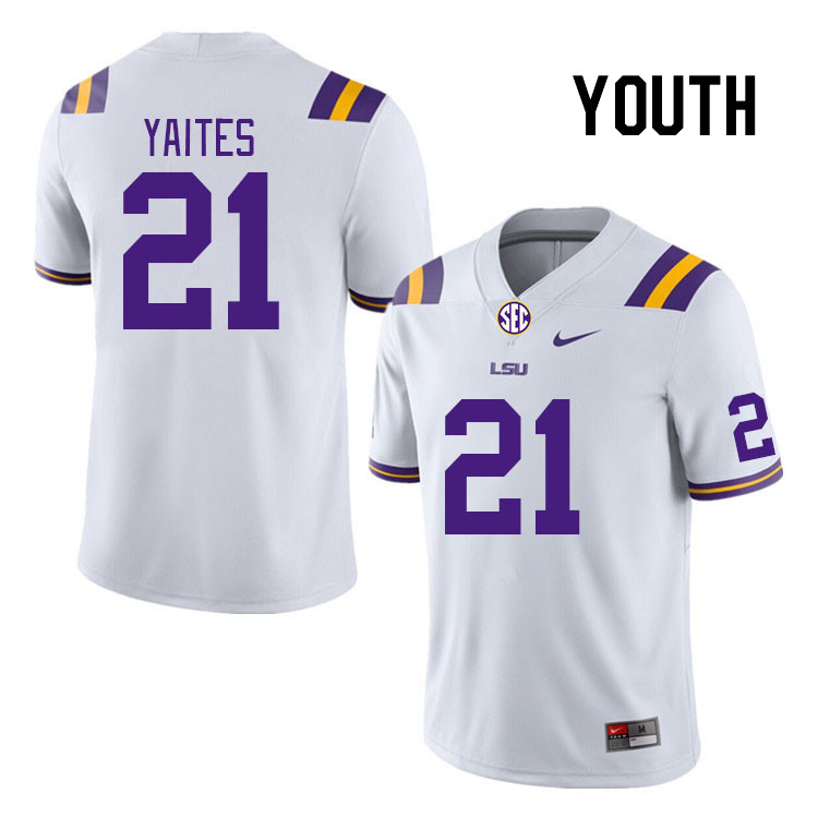 Youth #21 Ryan Yaites LSU Tigers College Football Jerseys Stitched-White - Click Image to Close